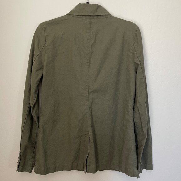 Tulle Linen/Cotton Women's Large Lightweight Olive Coat Pyramid Hardware - Picture 3 of 7